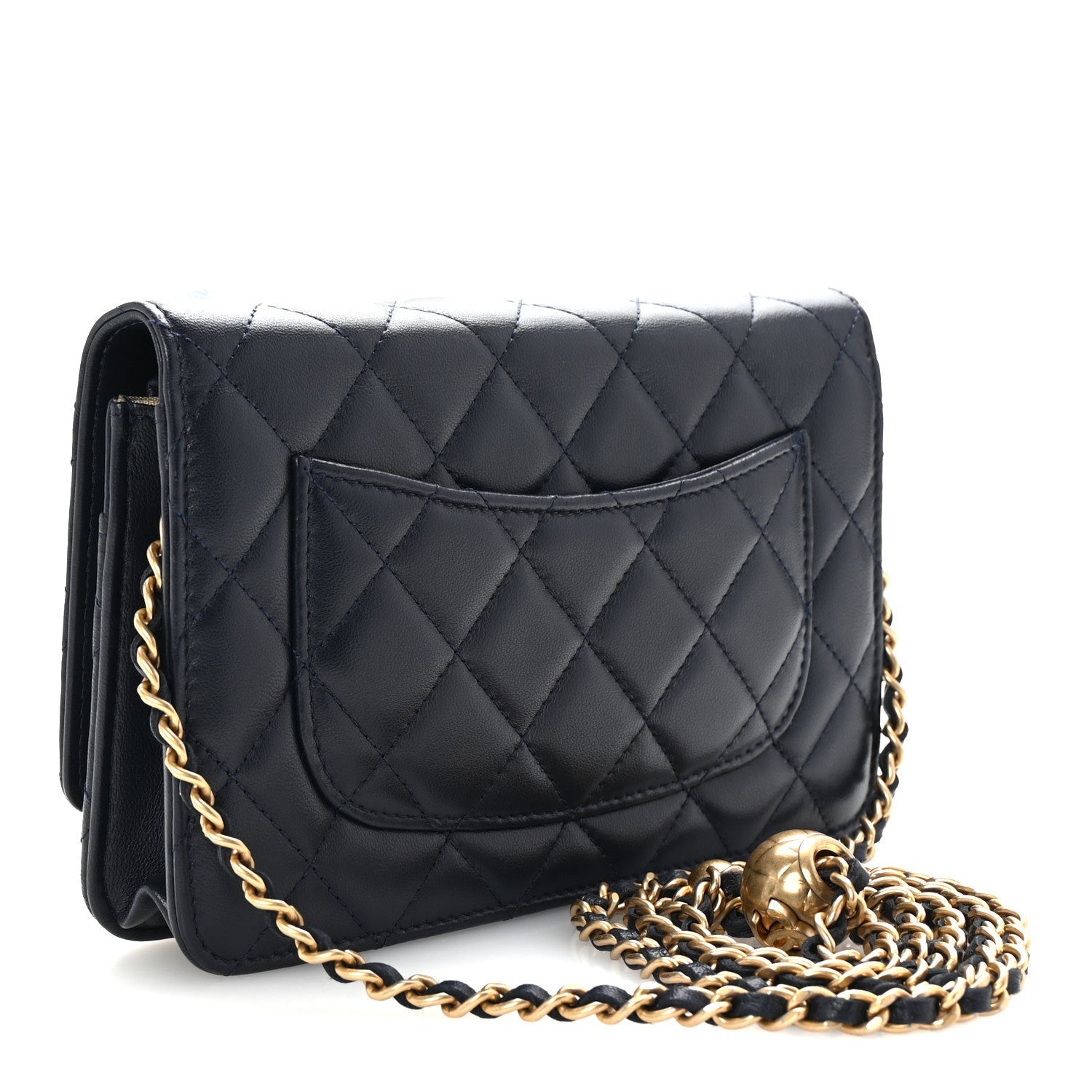 Lambskin Quilted Pearl Crush Wallet on Chain WOC Navy