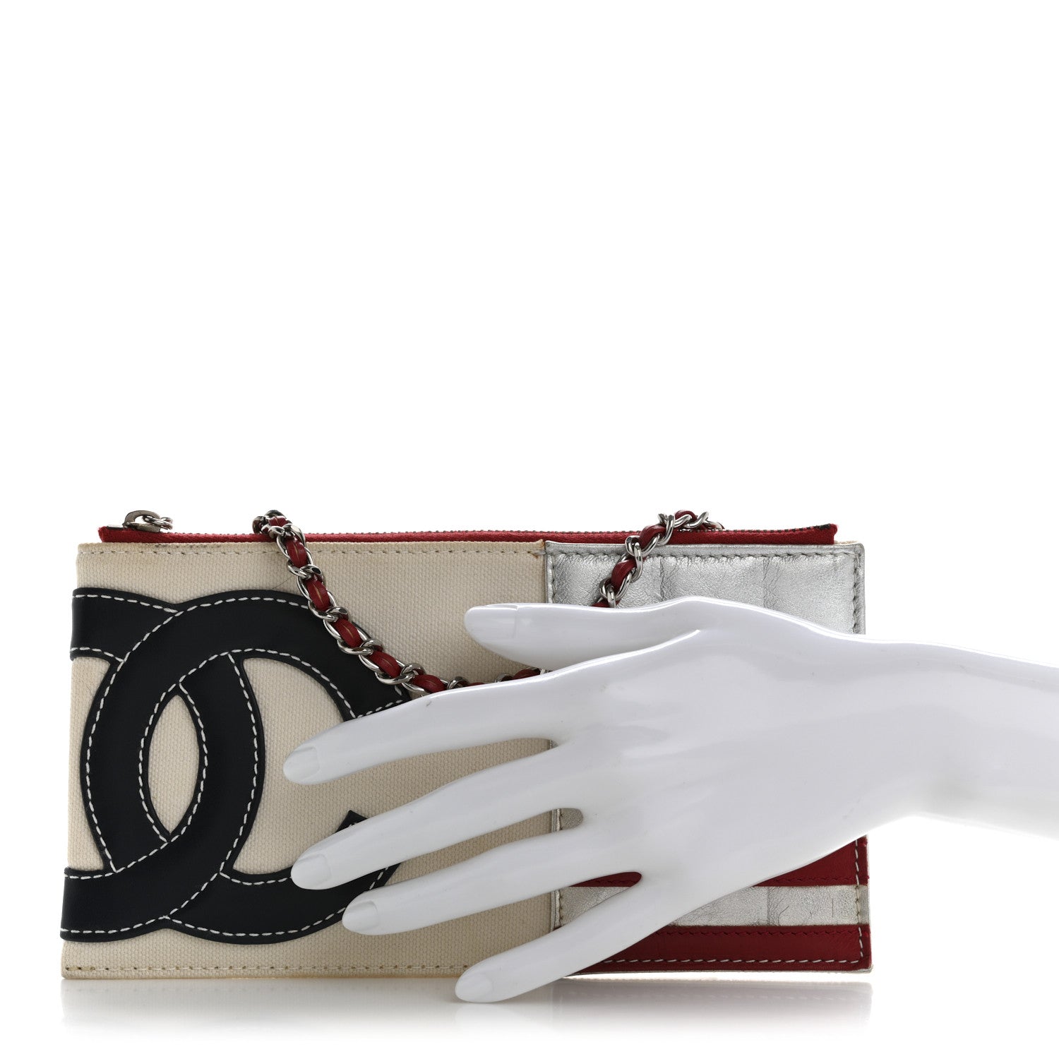 Canvas Metallic Lambskin Quilted Flag CC Pochette White