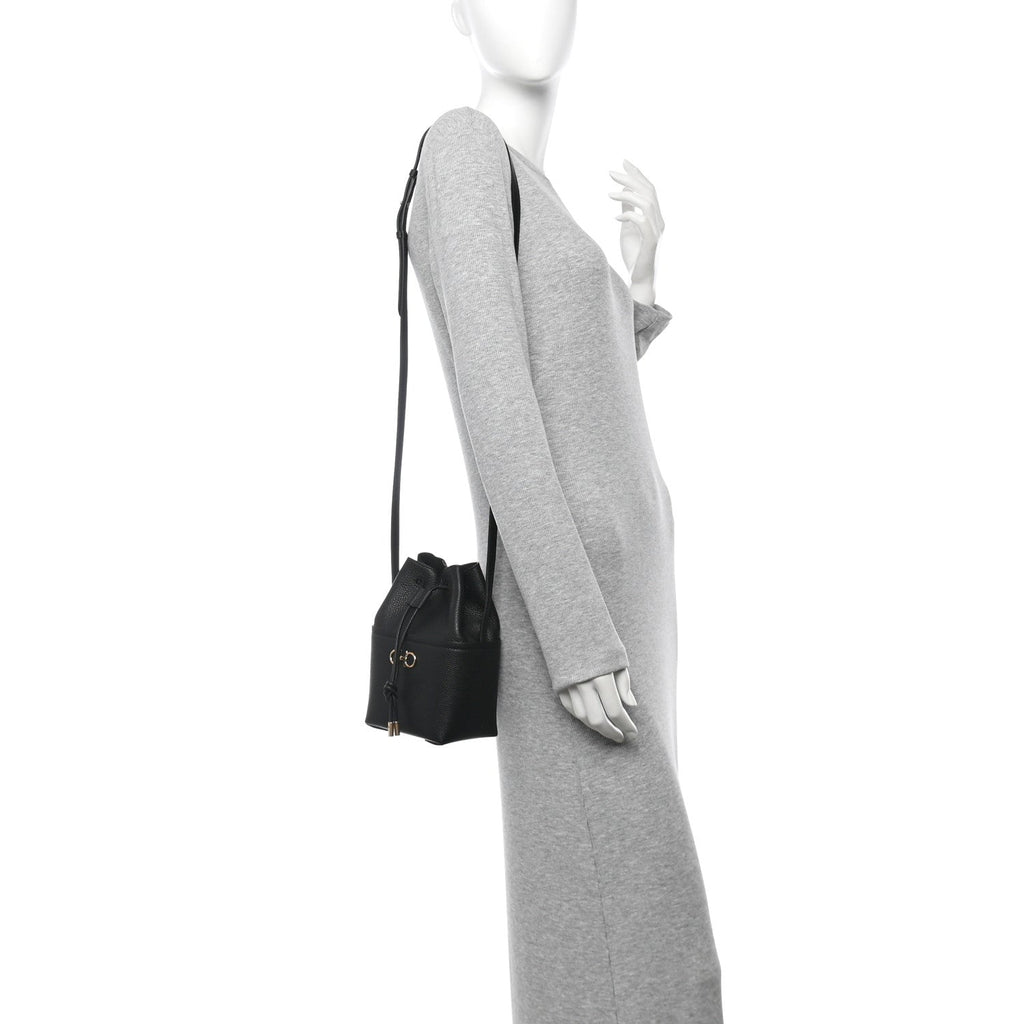Grained Calfskin Mini Gancino Bucket Bag Black