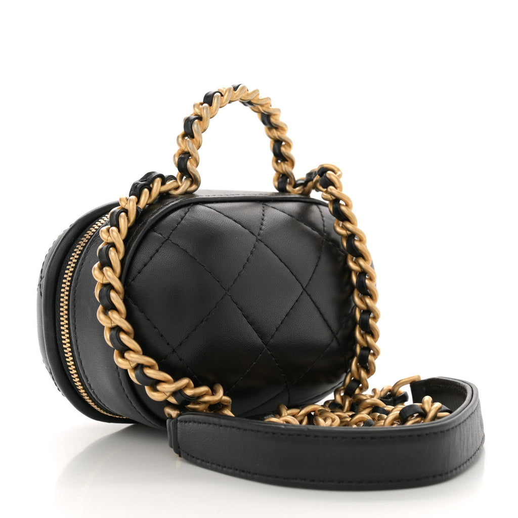 Lambskin Quilted Small CC Bubble Vanity Case With Chain Black