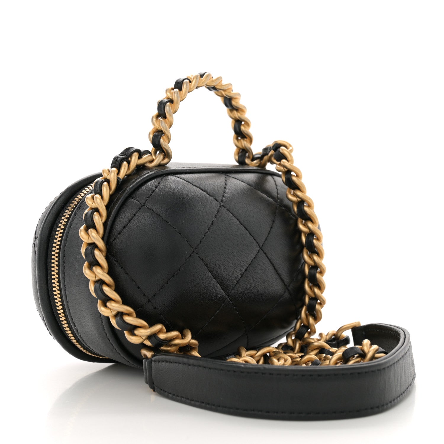 Lambskin Quilted Small CC Bubble Vanity Case With Chain Black