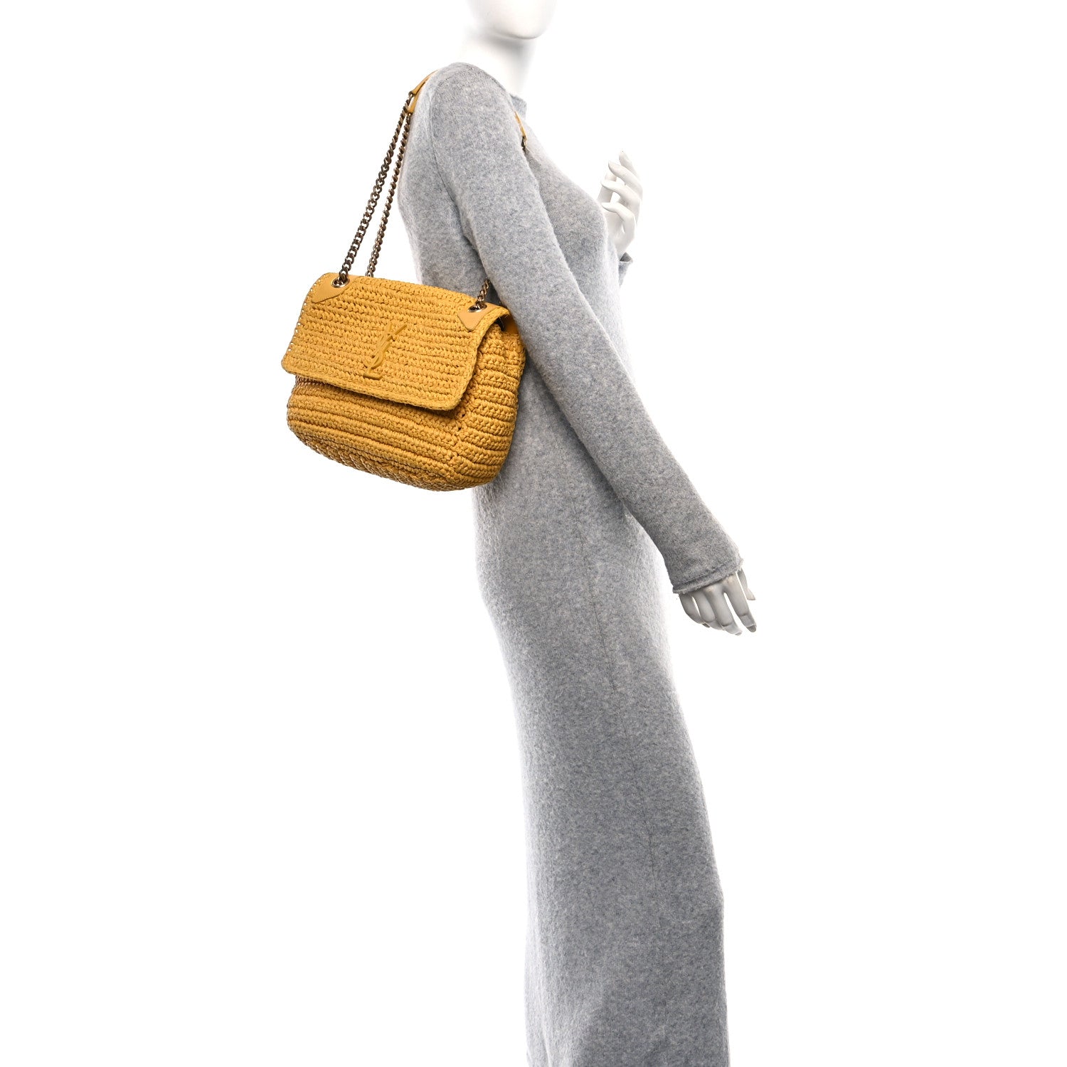 Raffia Calfskin Monogram Medium Niki Chain Satchel Wheat
