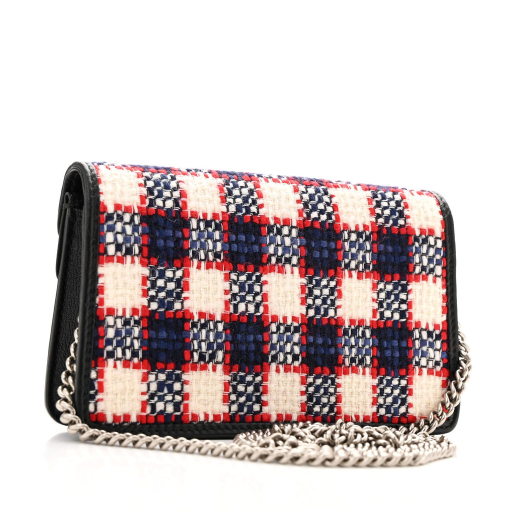 Vintage Tweed Check Super Mini Dionysus Shoulder Bag White Hibiscus Red Marine