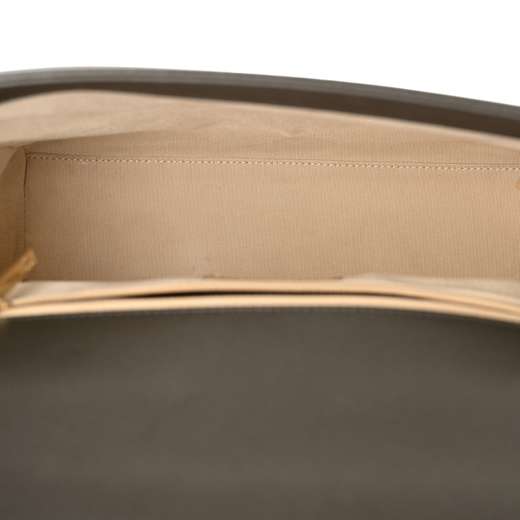Grained Calfskin Quilted Large Label  Flap Bag Khaki