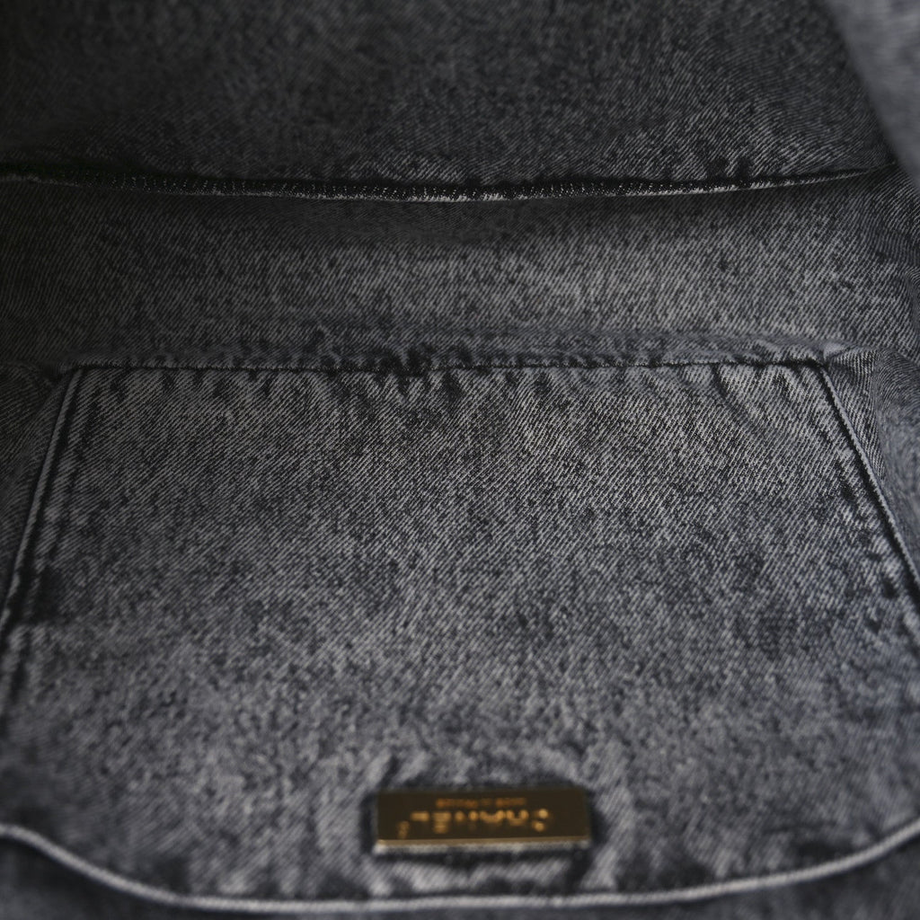 Washed Denim Quilted Chanel 19 East West Shopping Bag Black White