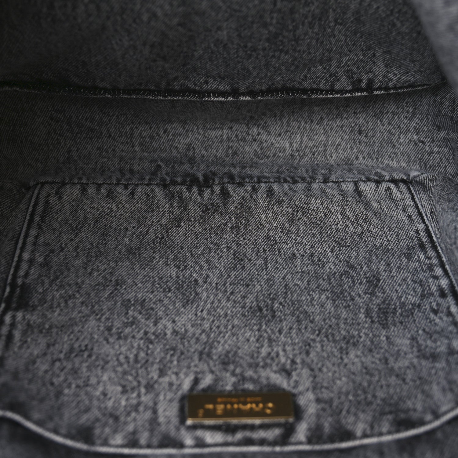 Washed Denim Quilted Chanel 19 East West Shopping Bag Black White