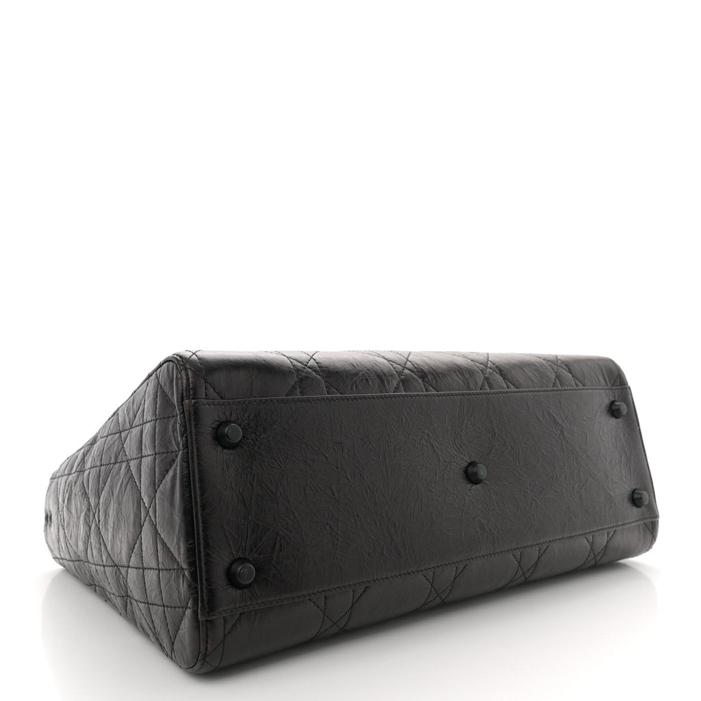 Crinkled Calfskin Large Lady D-Sire Tote Black