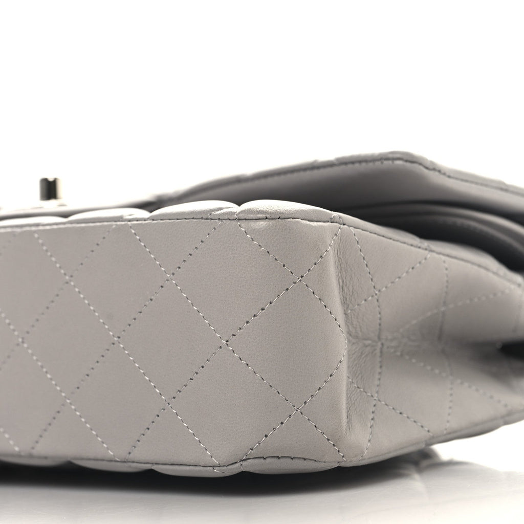Lambskin Quilted Medium Double Flap Grey