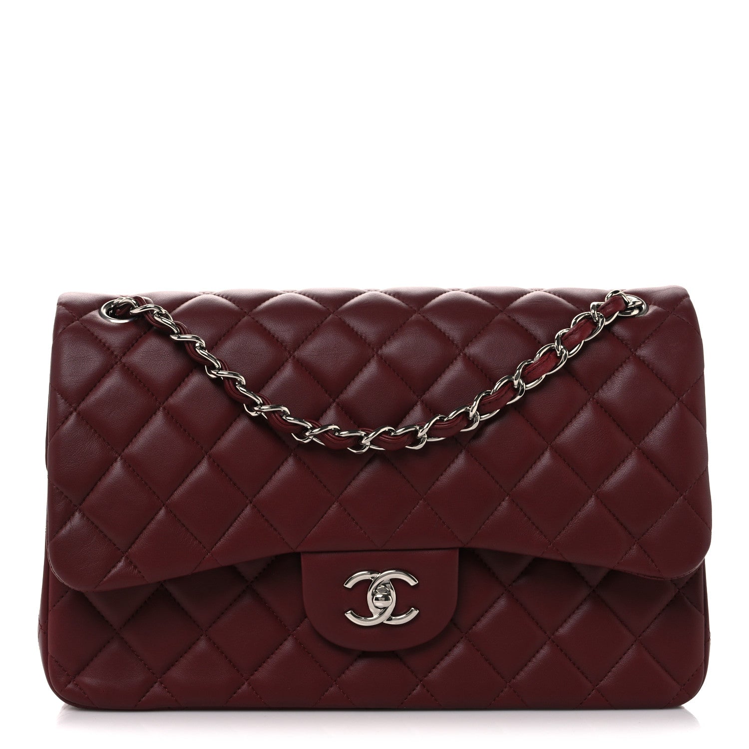 Lambskin Quilted Jumbo Double Flap Burgundy
