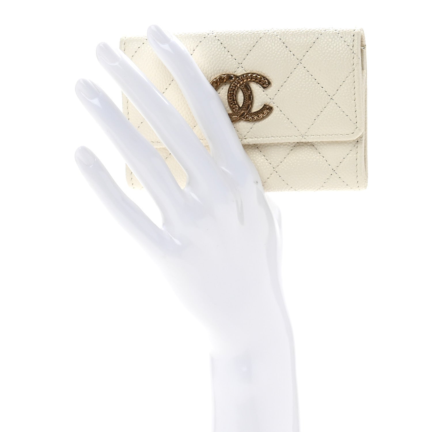 Caviar Quilted Multi Chain CC Flap  Holder White