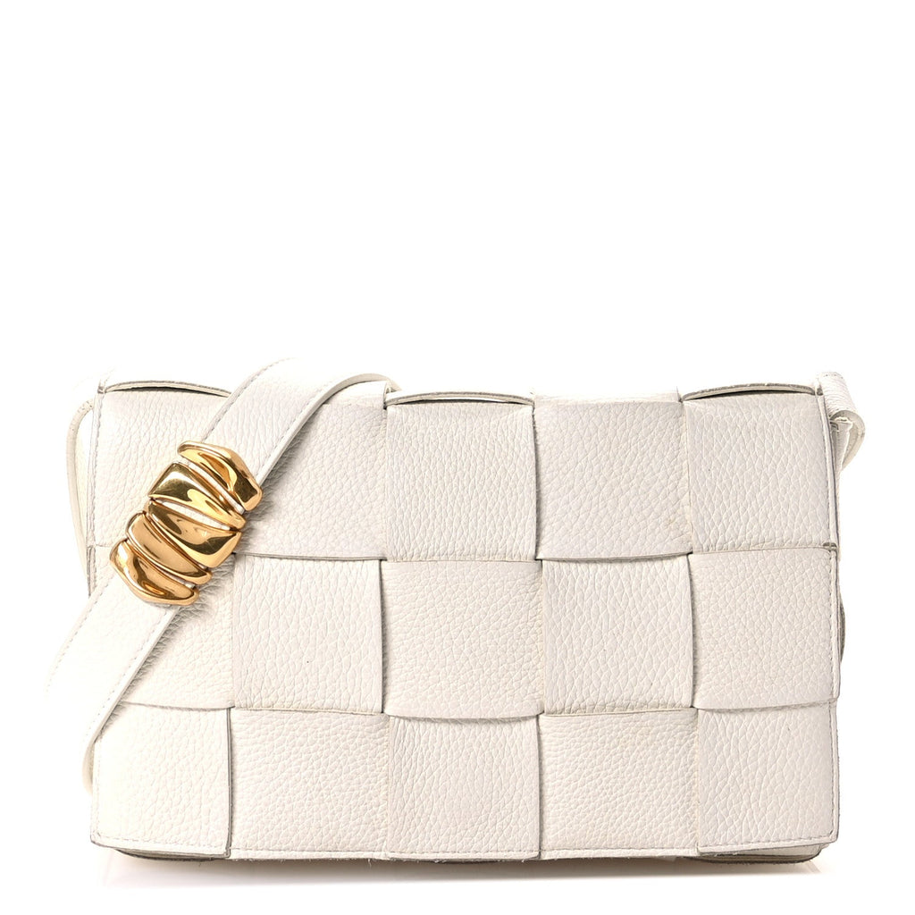 Grained Calfskin Maxi Intrecciato Cassette Crossbody Bag White