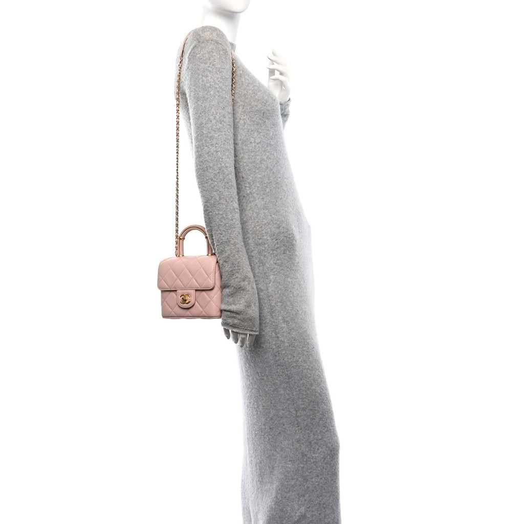 Lambskin Handle Crush Top Handle Flap Bag Pink