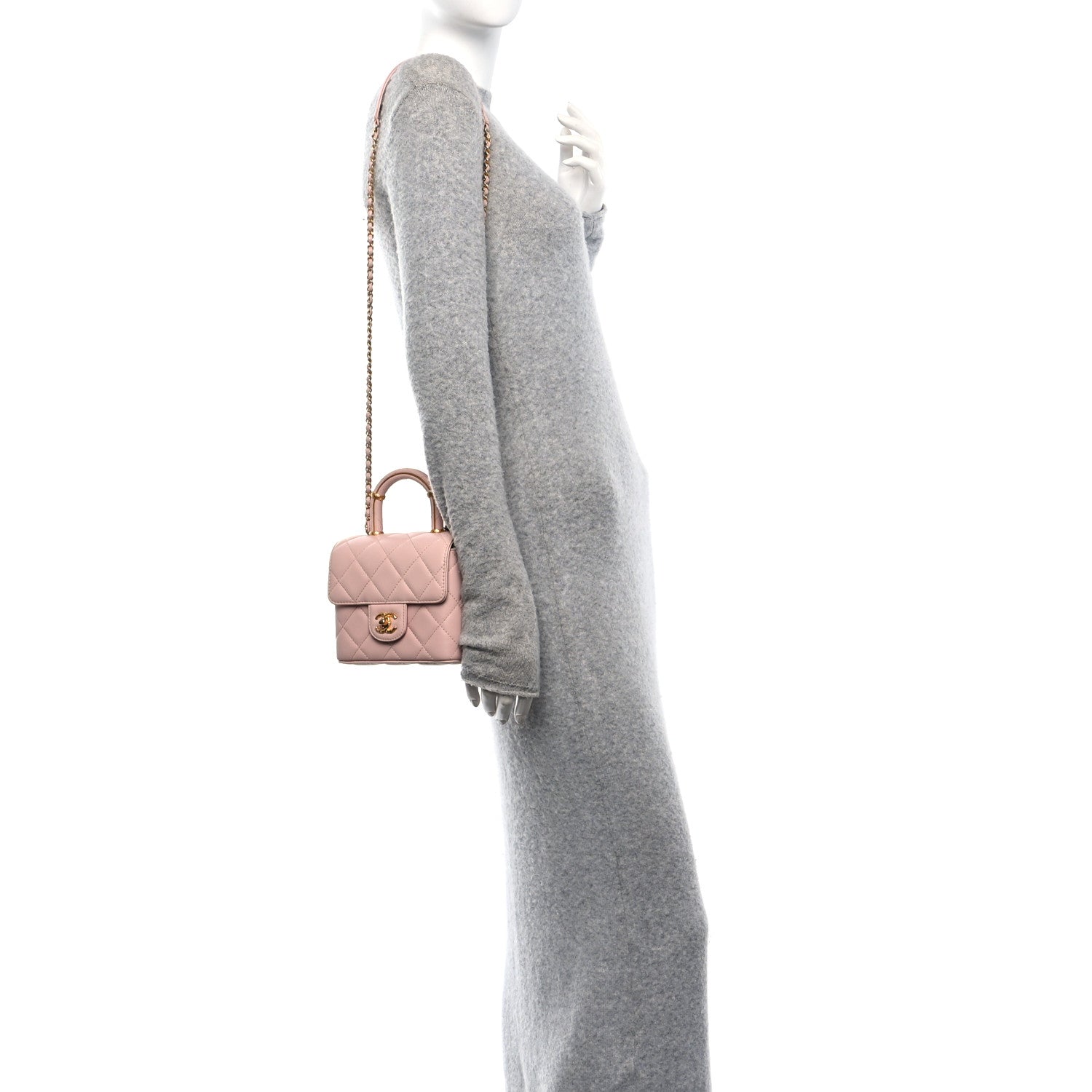 Lambskin Handle Crush Top Handle Flap Bag Pink
