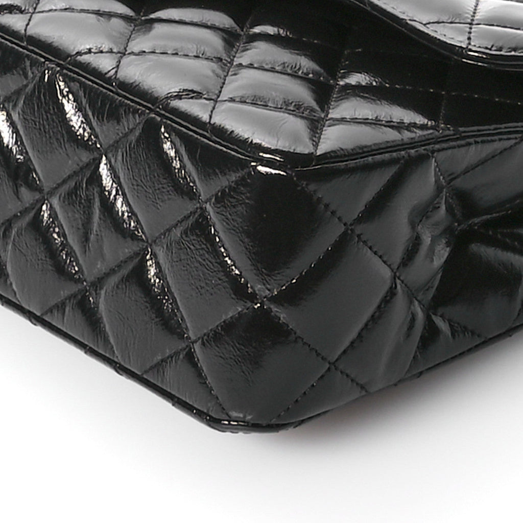 Shiny Crumpled Calfskin Quilted Small Double Flap So Black