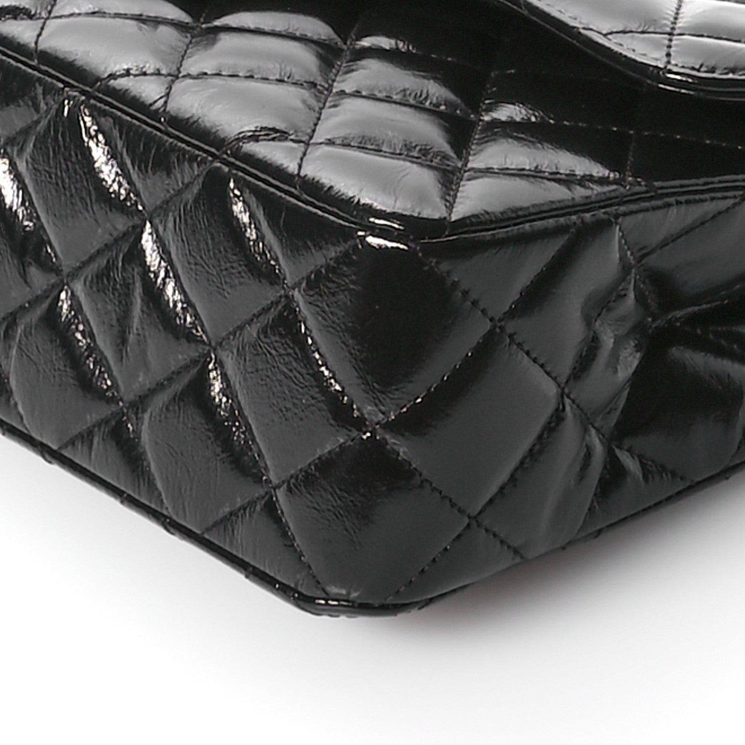 Shiny Crumpled Calfskin Quilted Small Double Flap So Black