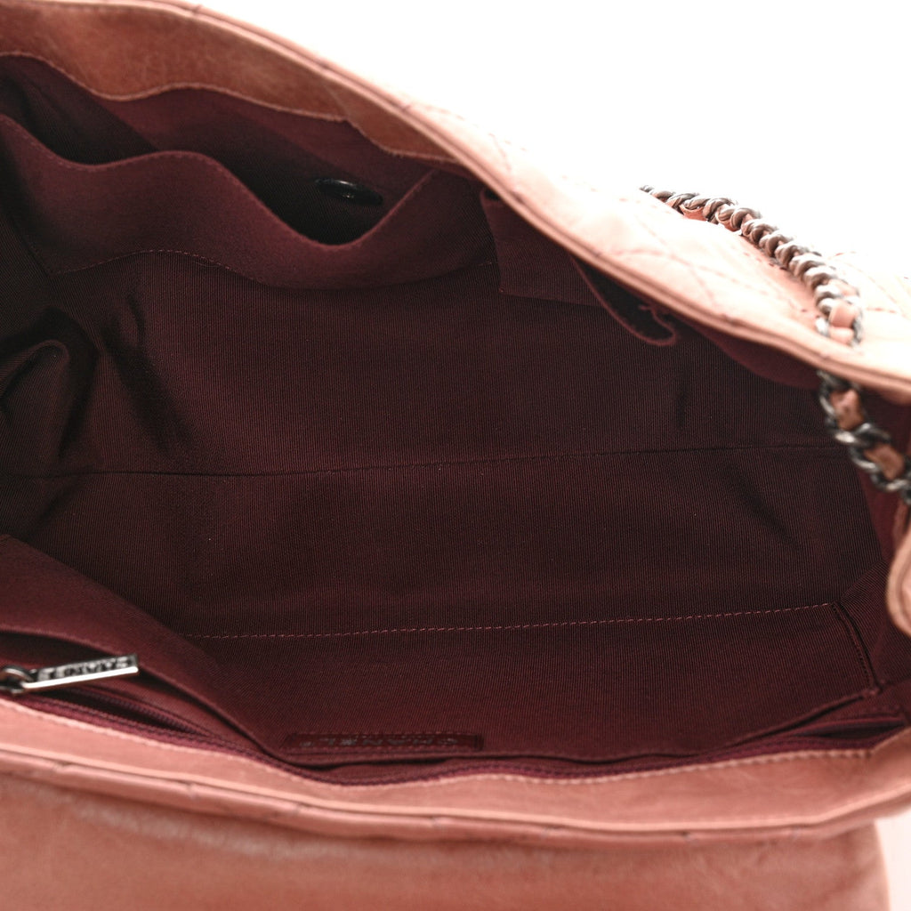 Aged Calfskin Quilted Chain Accordion Flap Dark Pink