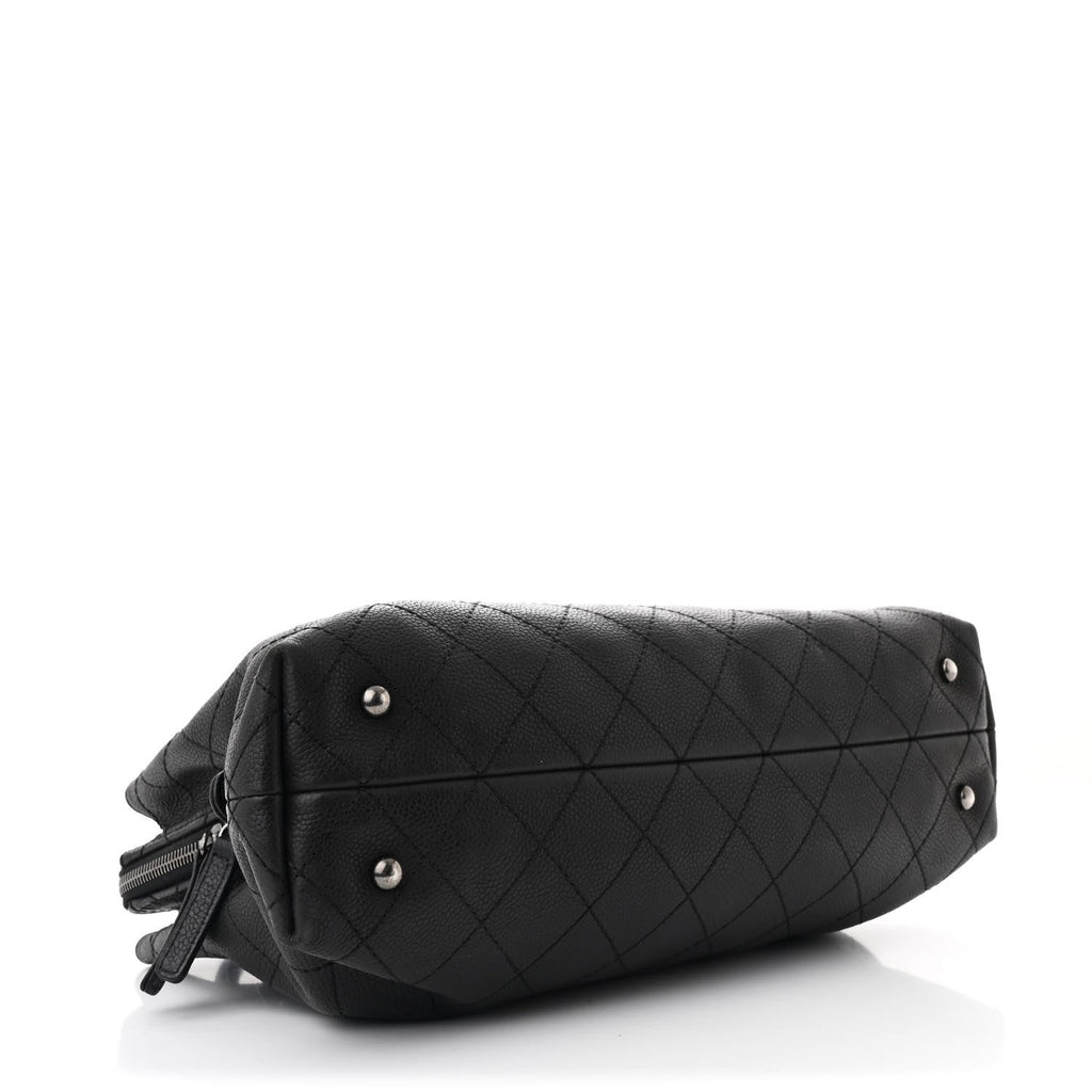 Grained Vegetal Calfskin Small Urban Shopping Tote Black
