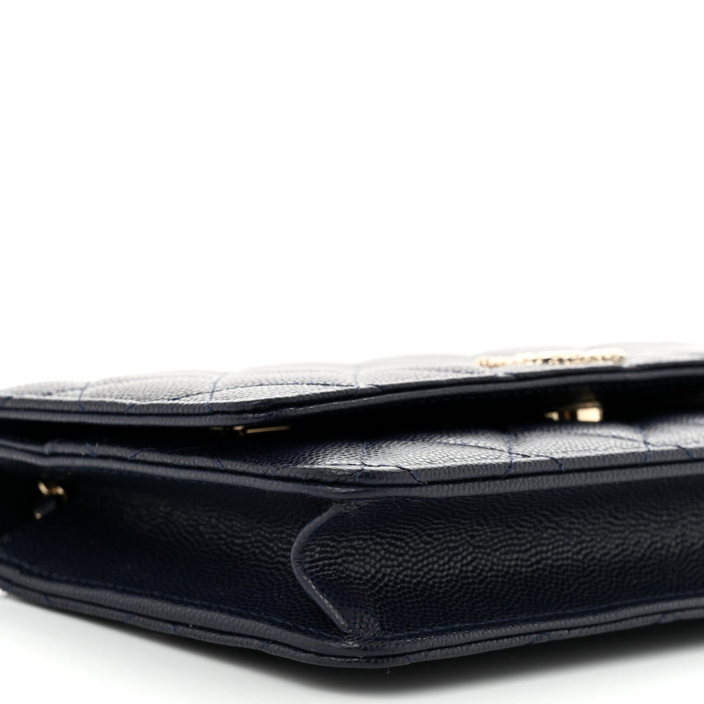 Caviar Quilted Hammered CC Wallet on Chain WOC Navy Blue