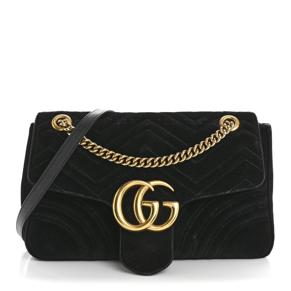 Velvet Matelasse Medium GG Marmont Shoulder Bag Black
