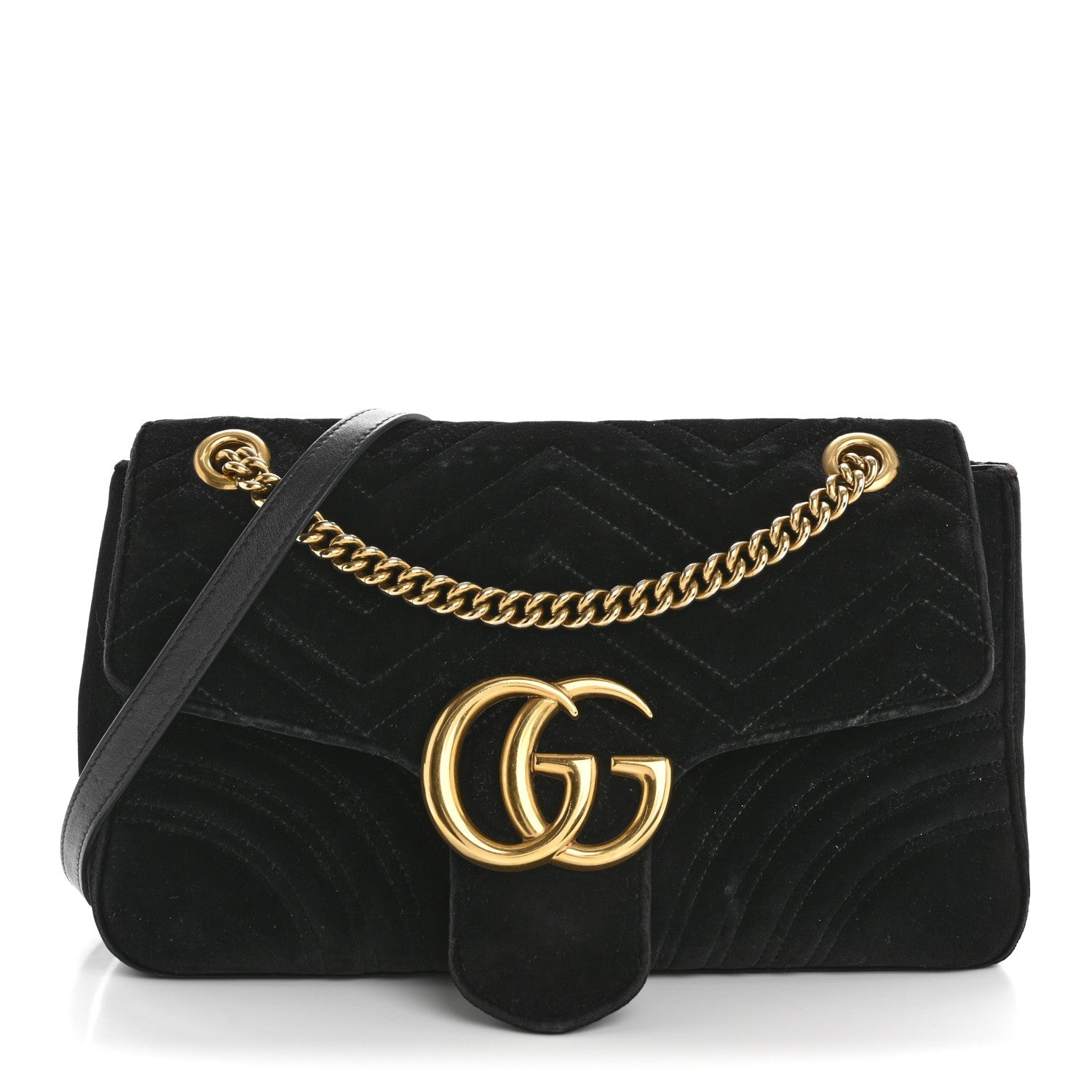 Velvet Matelasse Medium GG Marmont Shoulder Bag Black