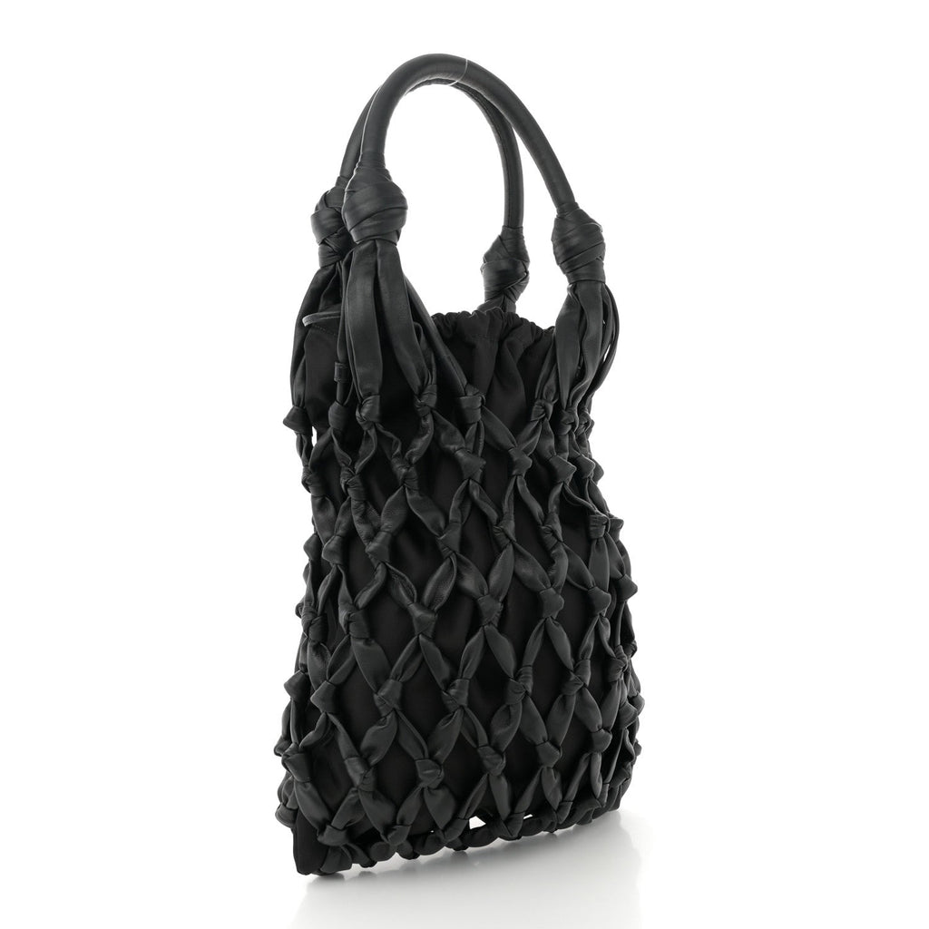 Nylon Calfskin Rete Top Handle Bag Black