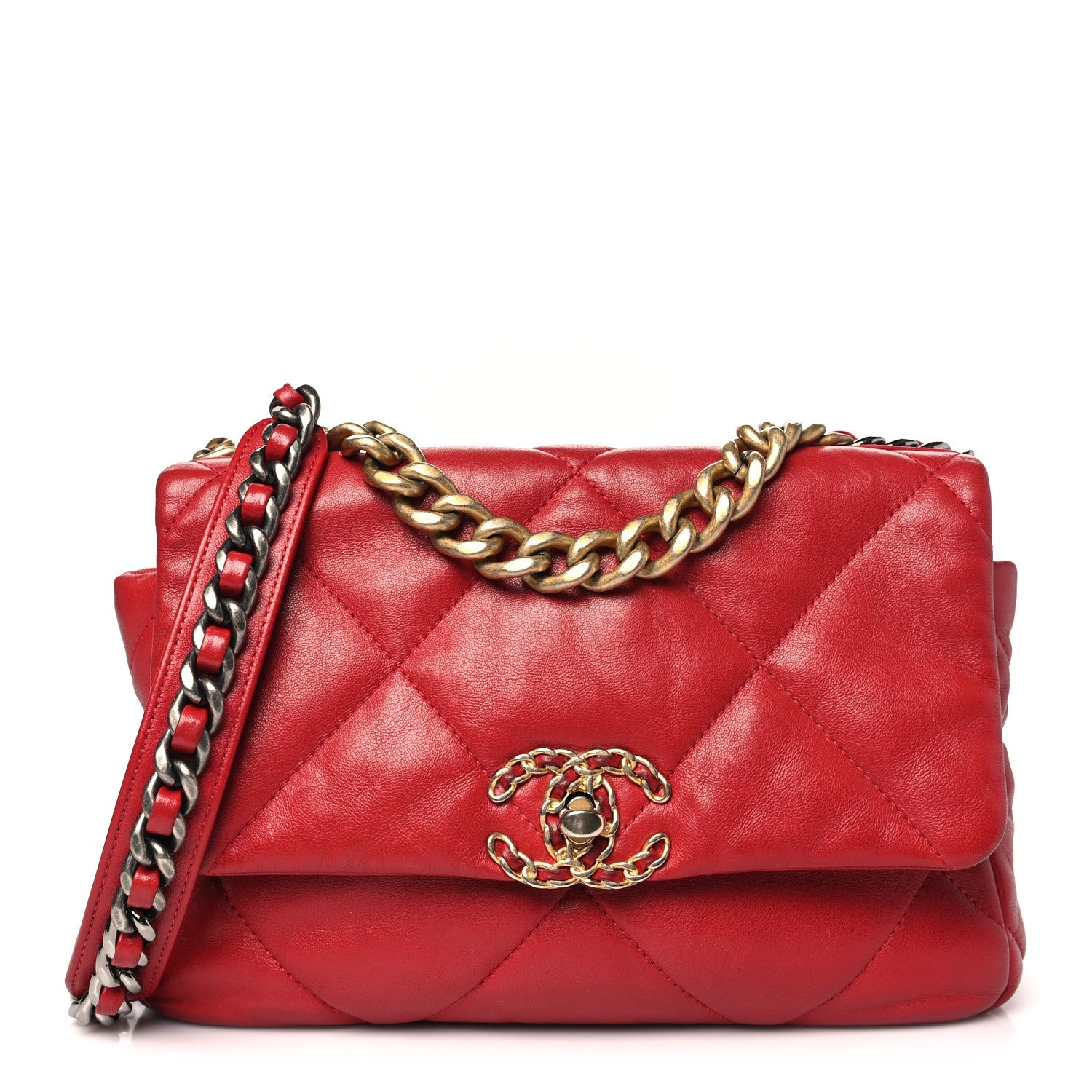 Lambskin Quilted Medium Chanel 19 Flap Red