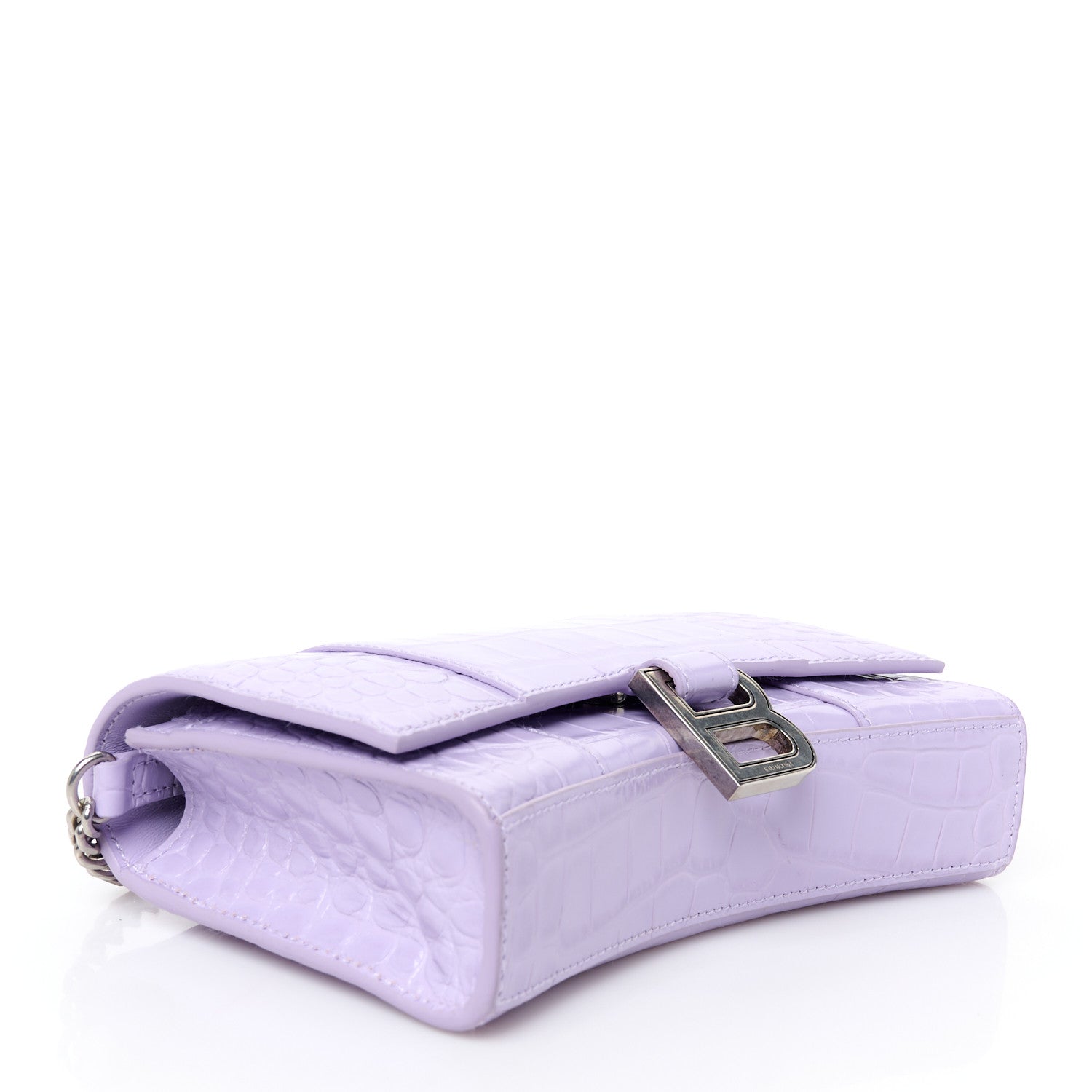 Shiny Calfskin Crocodile Embossed Hourglass Chain Bag Lilac