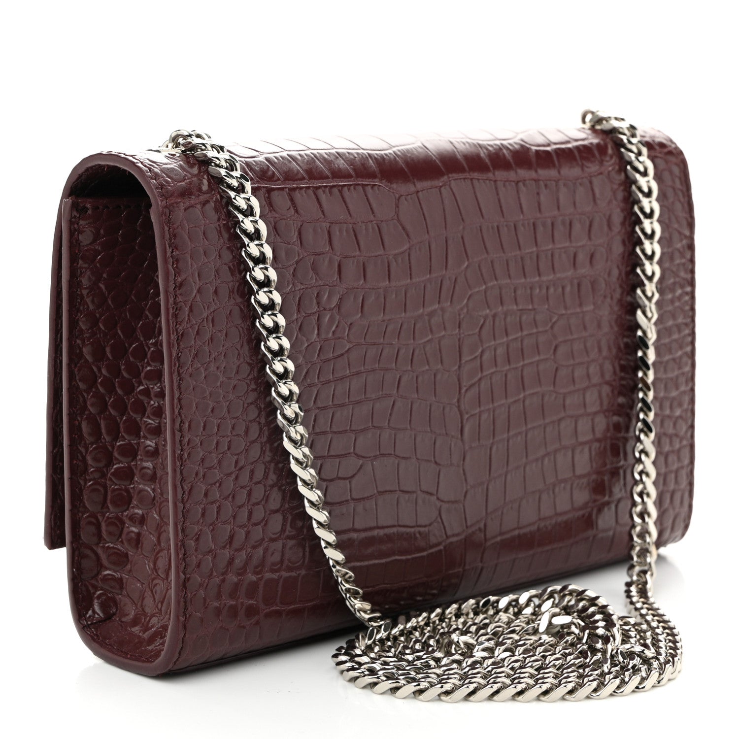 Calfskin Crocodile Embossed Small Classic Monogram Kate Tassel Satchel Rouge Legion