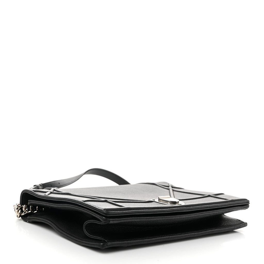 Grained Calfskin Large Diorama Flap Bag Black