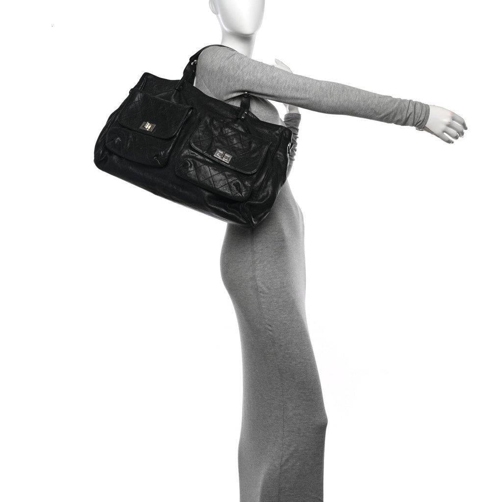 Glazed Caviar Reissue Double Pocket In The City Tote Black