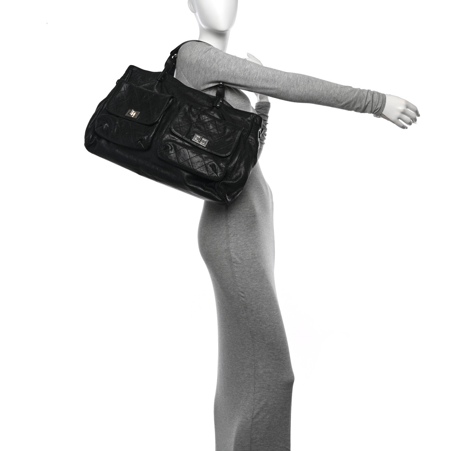 Glazed Caviar Reissue Double Pocket In The City Tote Black