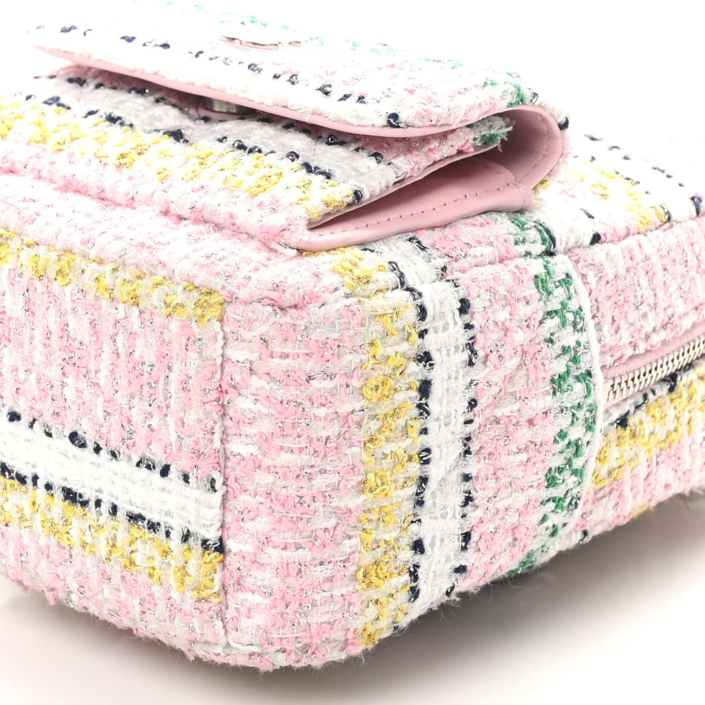 Metallic Tweed Quilted CC Mini Classic Backpack White Multicolor