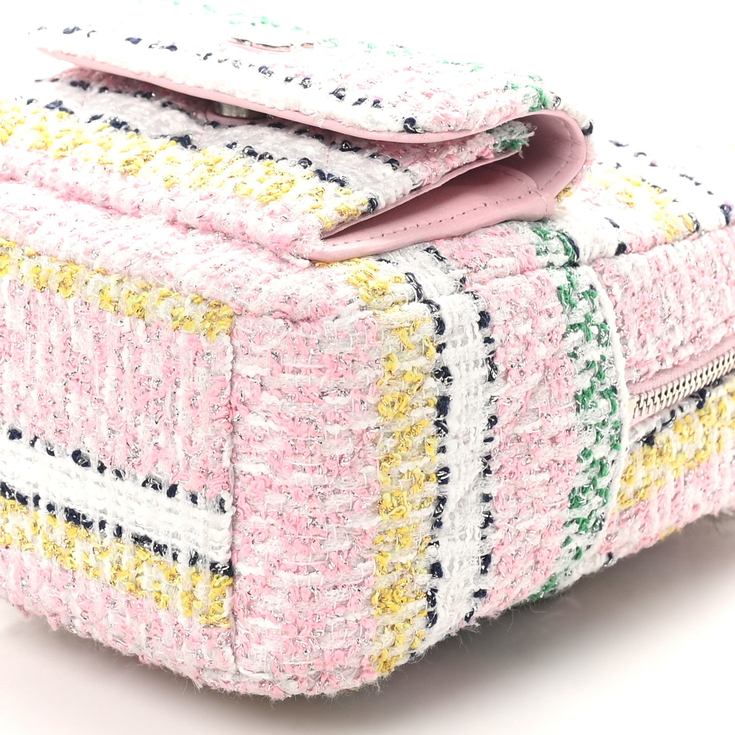 Metallic Tweed Quilted CC Mini Classic Backpack White Multicolor