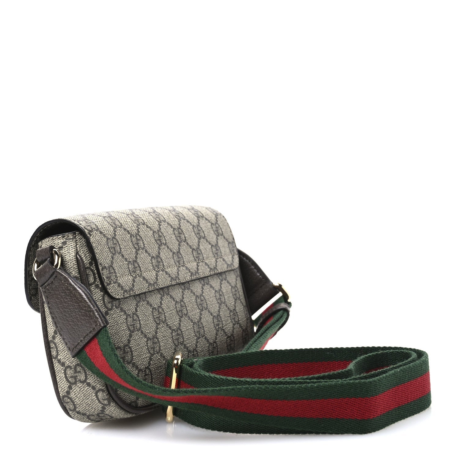 GG Supreme Monogram Textured Dollar Calfskin Web Mini Ophidia Envelope Shoulder Bag Beige Ebony New Acero