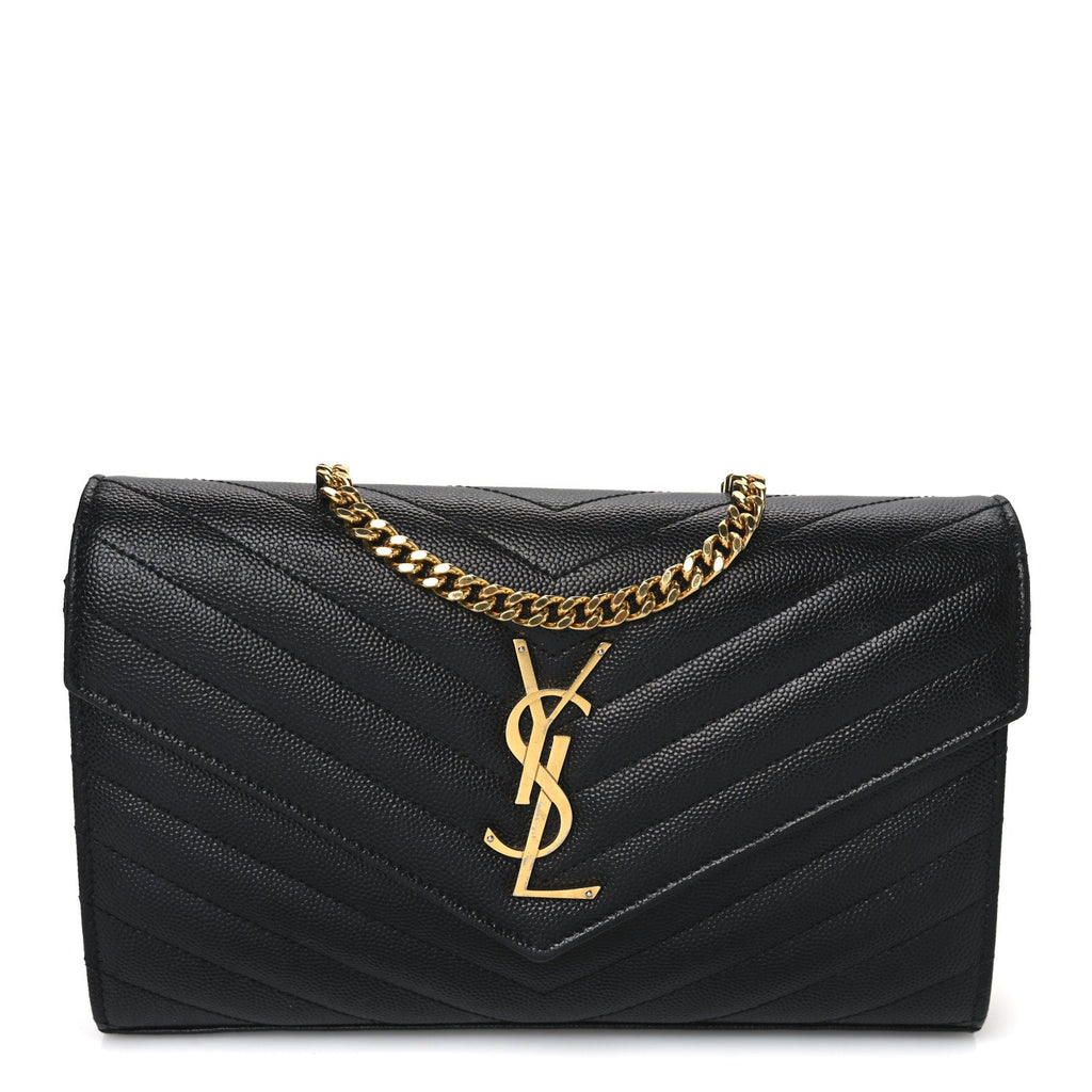Grain De Poudre Matelasse Chevron Monogram Chain Wallet Black
