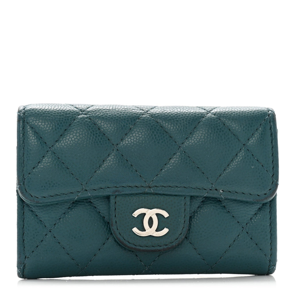 Caviar Quilted Flap  Holder Turquoise