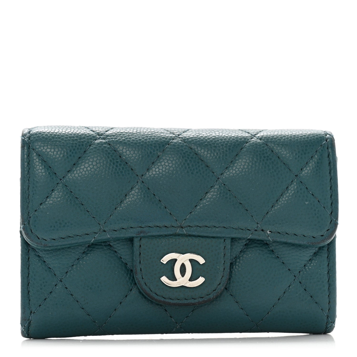 Caviar Quilted Flap  Holder Turquoise