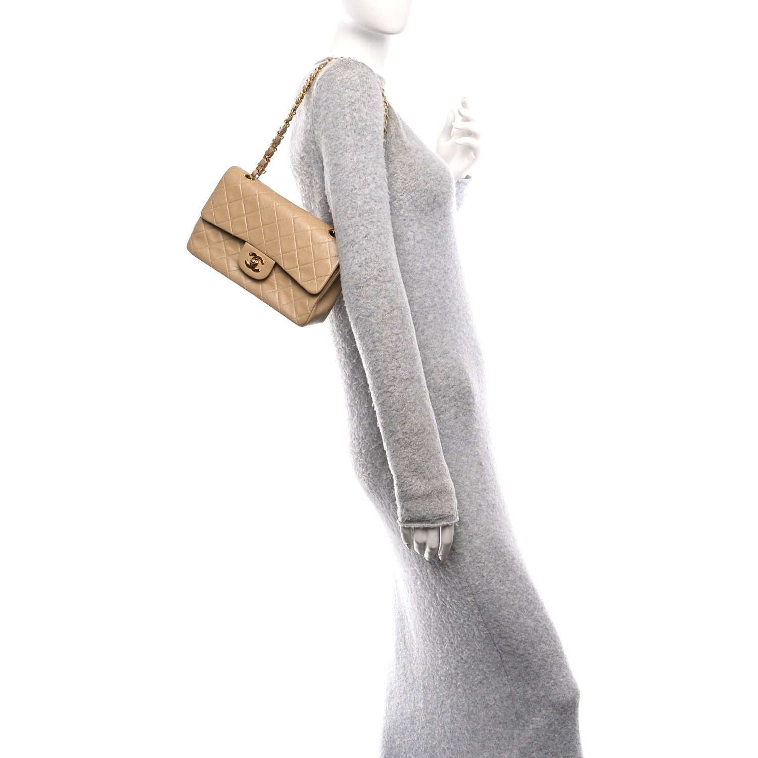 Lambskin Quilted Small Double Flap Beige