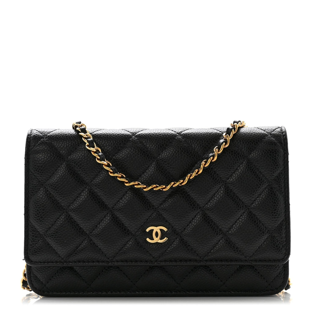 Caviar Quilted Wallet on Chain WOC Black