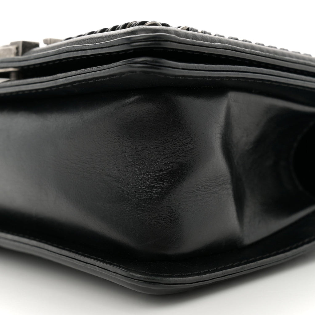 Goatskin Quilted Small Boy Top Handle Flap Black