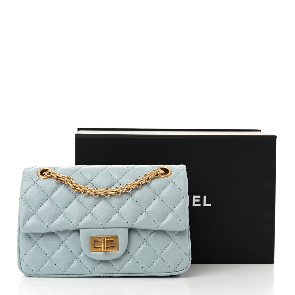 Aged Calfskin Quilted 2.55 Reissue Mini Flap Light Blue