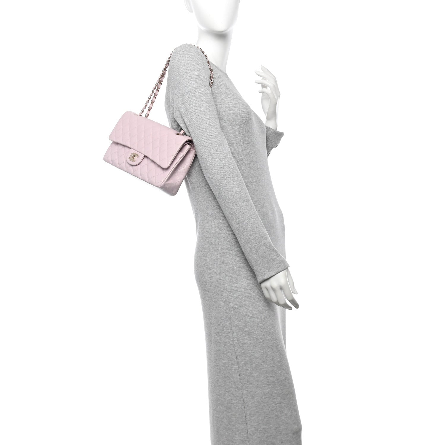 Caviar Quilted Medium Double Flap Light Pink