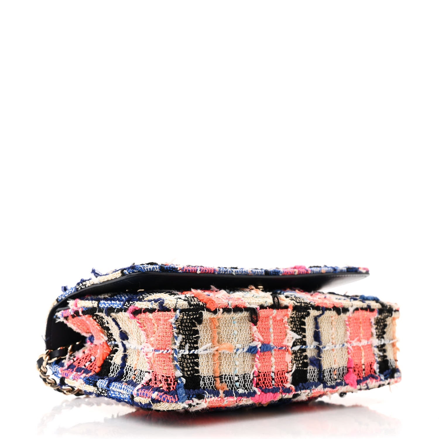 Tweed Quilted Wallet on Chain WOC Pink Blue Beige