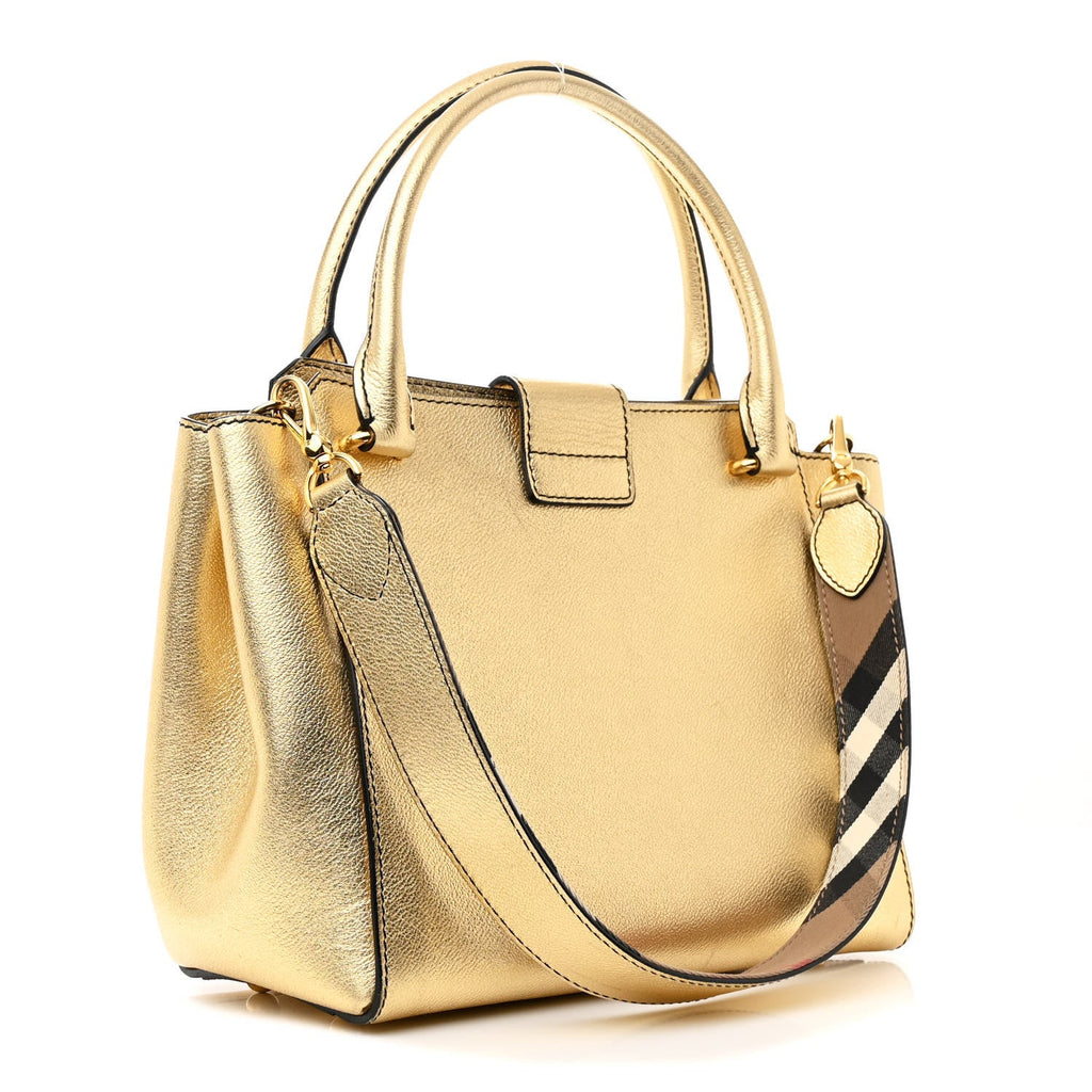 Metallic Soft Grain Calfskin Medium Buckle Tote Gold