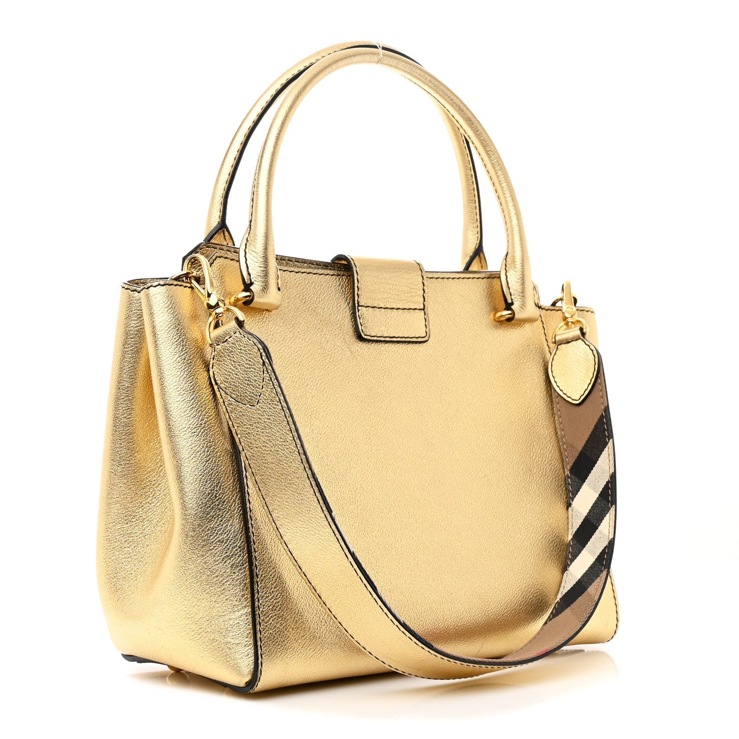 Metallic Soft Grain Calfskin Medium Buckle Tote Gold
