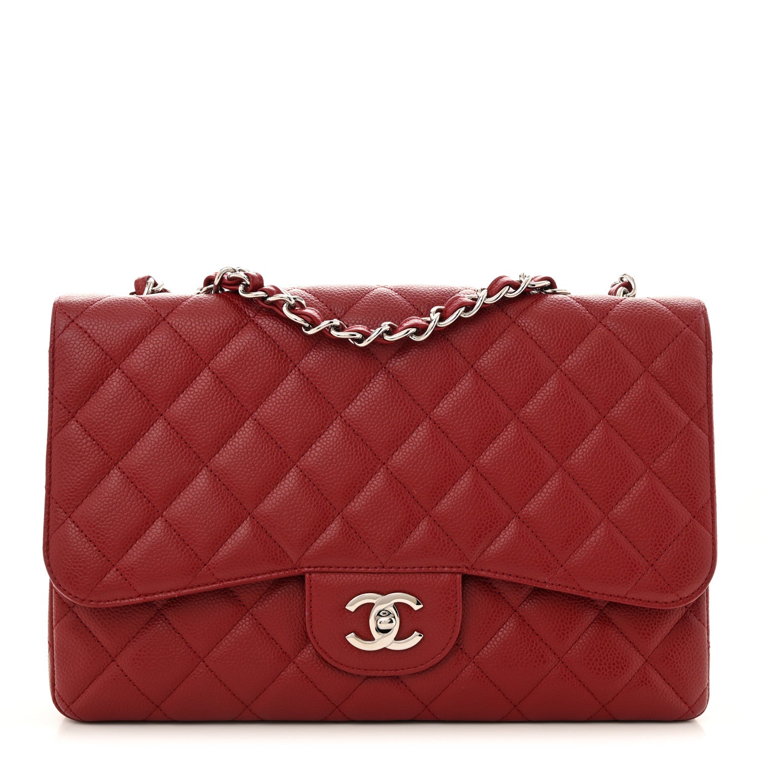 Caviar Quilted Jumbo Single Flap Dark Red