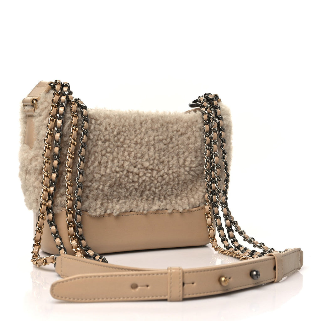 Shearling Small Gabrielle Hobo Dark Beige