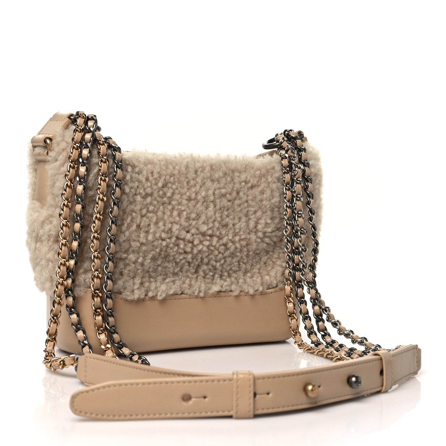 Shearling Small Gabrielle Hobo Dark Beige