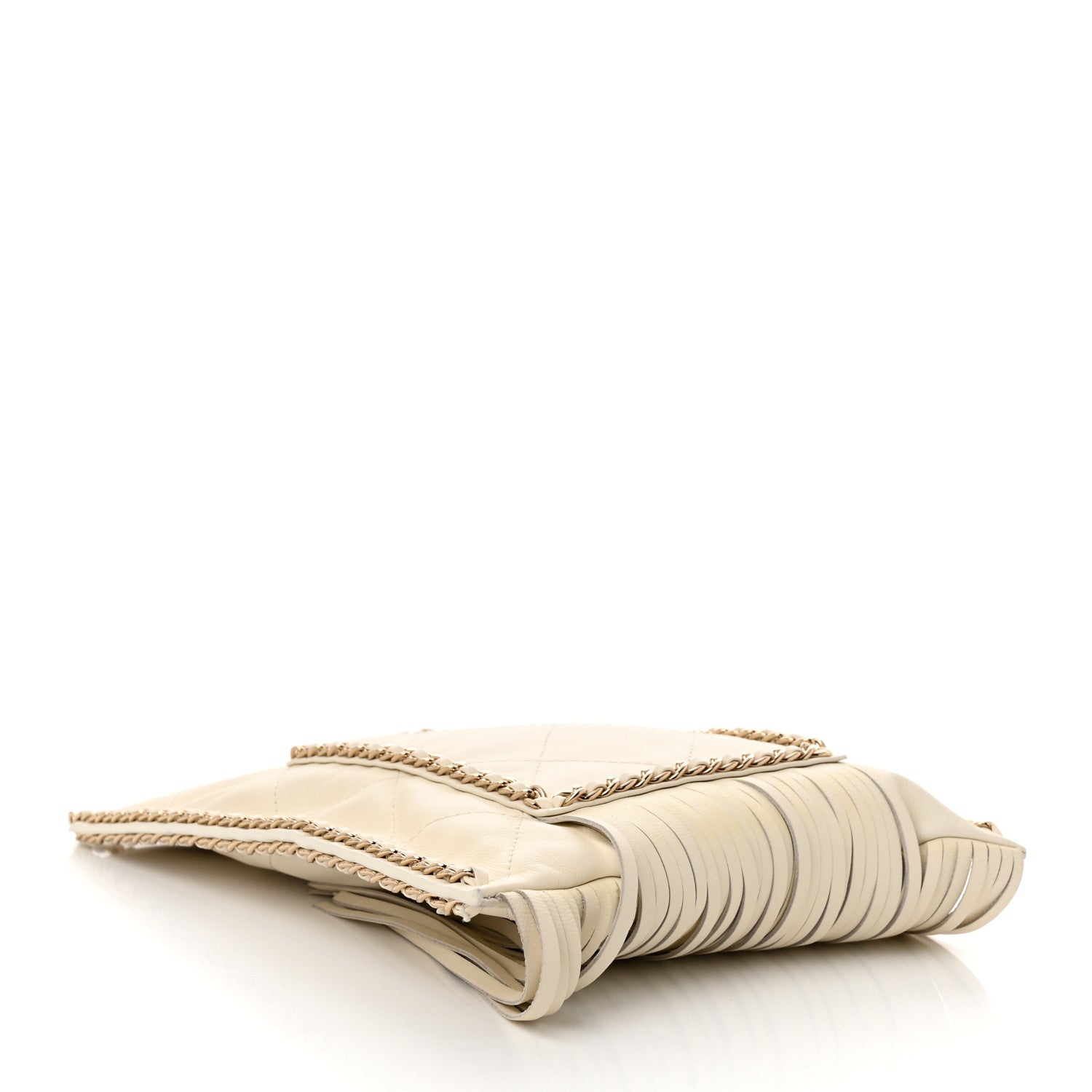 Calfskin Quilted Fringe Small Shopping Bag White