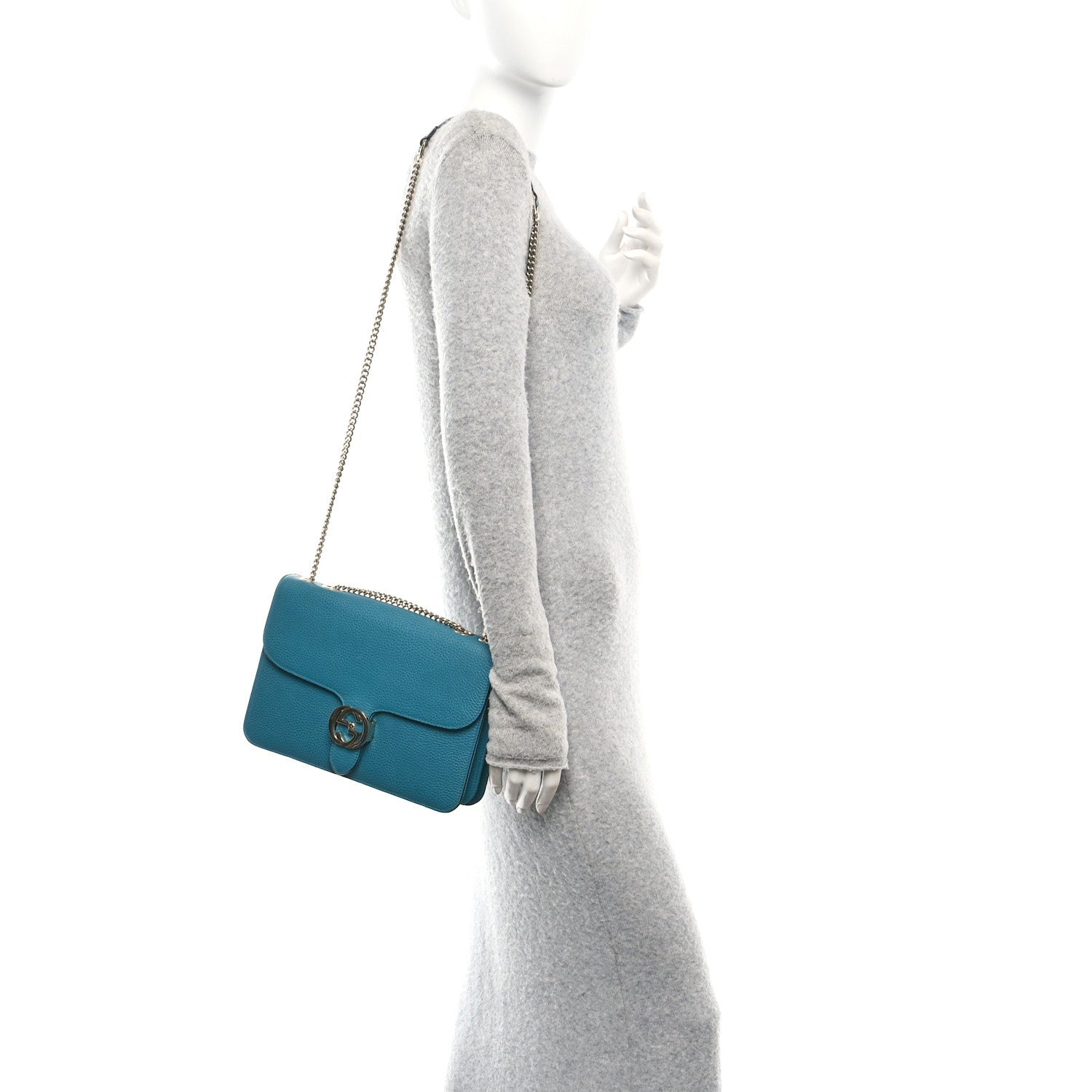 Dollar Calfskin Interlocking G Shoulder Bag Deep Cobalt